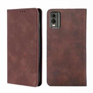 For Nokia C32 Skin Feel Magnetic Leather Phone Case(Dark Brown)