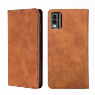 For Nokia C32 Skin Feel Magnetic Leather Phone Case(Light Brown)