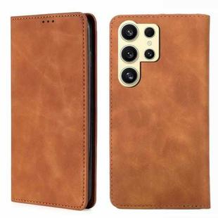 For Samsung Galaxy S24 Ultra 5G Skin Feel Magnetic Leather Phone Case(Light Brown)