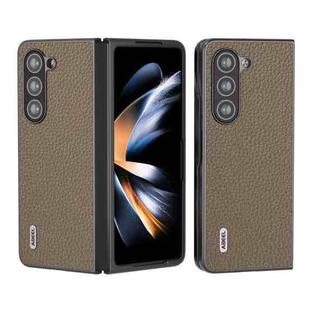 For Samsung Galaxy Z Fold5 ABEEL Genuine Leather Litchi Texture Phone Case(Grey)