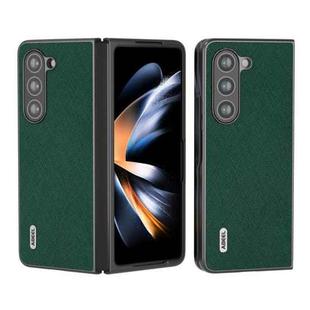 For Samsung Galaxy Z Fold5 ABEEL Cross Texture Genuine Leather Phone Case(Green)