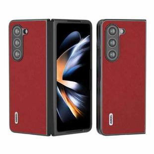 For Samsung Galaxy Z Fold6 ABEEL Cross Texture Genuine Leather Phone Case(Red)