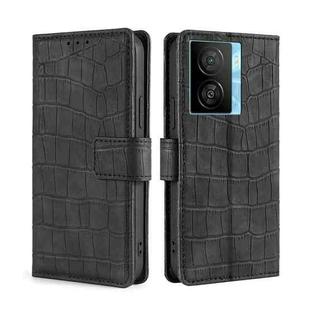 For vivo iQOO Z7x Skin Feel Crocodile Magnetic Clasp Leather Phone Case(Black)