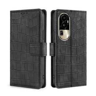 For OPPO Reno10 Pro 5G Skin Feel Crocodile Magnetic Clasp Leather Phone Case(Black)