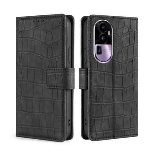 For OPPO Reno10 Pro+ 5G Skin Feel Crocodile Magnetic Clasp Leather Phone Case(Black)