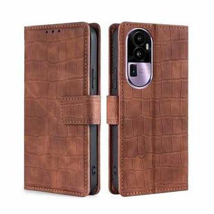 For OPPO Reno10 Pro+ 5G Skin Feel Crocodile Magnetic Clasp Leather Phone Case(Brown)