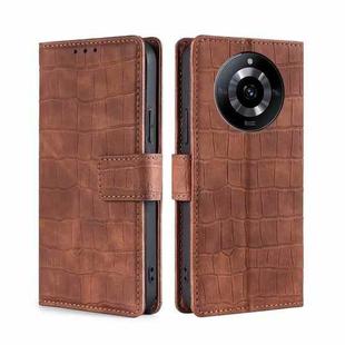 For Realme 11 5G Skin Feel Crocodile Magnetic Clasp Leather Phone Case(Brown)