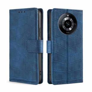 For Realme 11 5G Skin Feel Crocodile Magnetic Clasp Leather Phone Case(Blue)