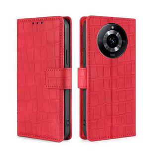 For Realme 11 5G Skin Feel Crocodile Magnetic Clasp Leather Phone Case(Red)