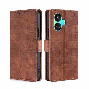 For Realme 11 Pro / 11 Pro+ 5G Skin Feel Crocodile Magnetic Clasp Leather Phone Case(Brown)