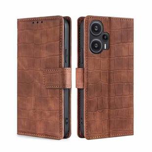 For Xiaomi Redmi Note 12 Turbo Skin Feel Crocodile Magnetic Clasp Leather Phone Case(Brown)