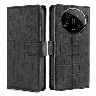 For Xiaomi 14 Ultra 5G Skin Feel Crocodile Magnetic Clasp Leather Phone Case(Black)