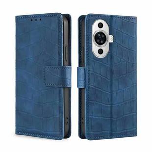 For Huawei nova 11 4G Skin Feel Crocodile Magnetic Clasp Leather Phone Case(Blue)