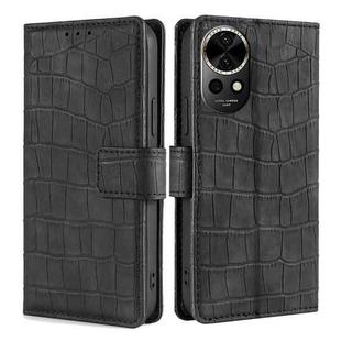 For Huawei nova 12 5G Skin Feel Crocodile Magnetic Clasp Leather Phone Case(Black)