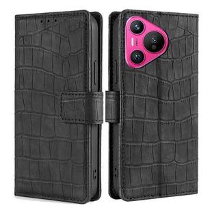For Huawei Pura 70 5G Skin Feel Crocodile Magnetic Clasp Leather Phone Case(Black)