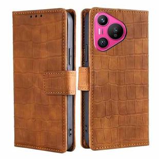 For Huawei Pura 70 5G Skin Feel Crocodile Magnetic Clasp Leather Phone Case(Brown)