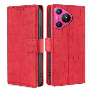 For Huawei Pura 70 5G Skin Feel Crocodile Magnetic Clasp Leather Phone Case(Red)