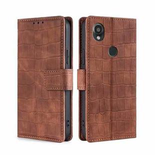 For Kyocera Digno SX3-KYG02 Skin Feel Crocodile Magnetic Clasp Leather Phone Case(Brown)