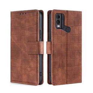 For Nokia C22 Skin Feel Crocodile Magnetic Clasp Leather Phone Case(Brown)