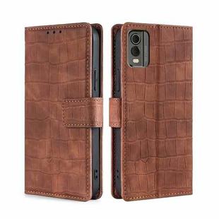 For Nokia C32 Skin Feel Crocodile Magnetic Clasp Leather Phone Case(Brown)