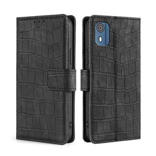 For Nokia C02 TA-1522 Skin Feel Crocodile Magnetic Clasp Leather Phone Case(Black)