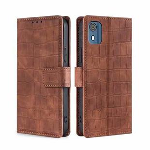 For Nokia C02 TA-1522 Skin Feel Crocodile Magnetic Clasp Leather Phone Case(Brown)