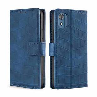 For Nokia C02 TA-1522 Skin Feel Crocodile Magnetic Clasp Leather Phone Case(Blue)