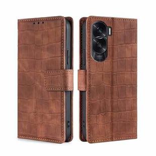 For Honor X50i 5G / 9 Lite Skin Feel Crocodile Magnetic Clasp Leather Phone Case(Brown)