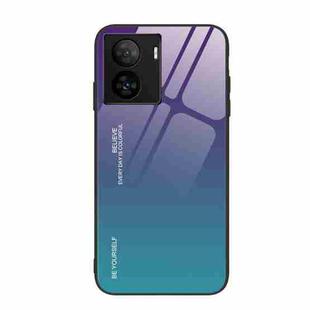 For vivo iQOO Z7 Gradient Color Glass Phone Case(Aurora Blue)