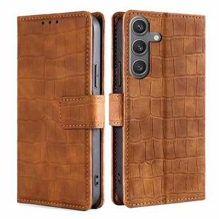For Samsung Galaxy S24 5G Skin Feel Crocodile Magnetic Clasp Leather Phone Case(Brown)