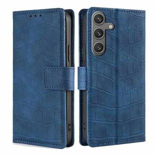 For Samsung Galaxy S24 5G Skin Feel Crocodile Magnetic Clasp Leather Phone Case(Blue)