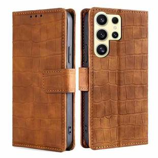 For Samsung Galaxy S24 Ultra 5G Skin Feel Crocodile Magnetic Clasp Leather Phone Case(Brown)