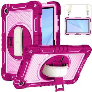 For Huawei MatePad SE 10.4 360 Degree Rotation PC Contrast Silicone Tablet Case(Rose Red + Pink)