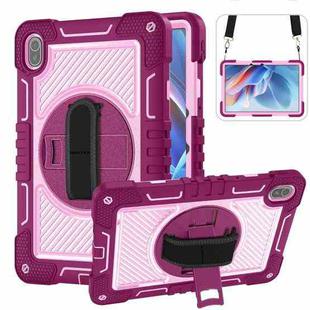 For Huawei MatePad SE 11 360 Degree Rotation PC Contrast Silicone Tablet Case(Rose Red + Pink)