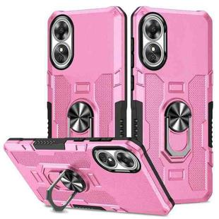 For OPPO A17 Ring Holder Armor Hybrid Phone Case(Pink)