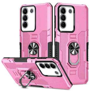 For vivo V27e Ring Holder Armor Hybrid Phone Case(Pink)