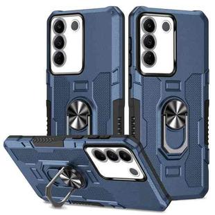 For vivo V27e Ring Holder Armor Hybrid Phone Case(Blue)