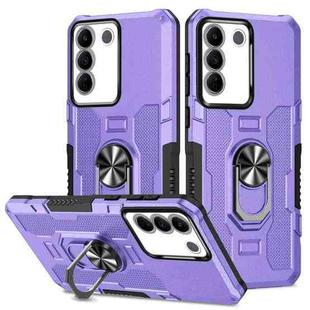 For vivo V27 Ring Holder Armor Hybrid Phone Case(Purple)