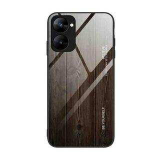 For Realme V30 Wood Grain Glass Phone Case(Black)