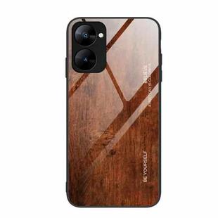 For Realme V30 Wood Grain Glass Phone Case(Dark Brown)
