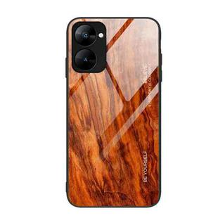 For Realme V30 Wood Grain Glass Phone Case(Light Brown)