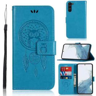 For Samsung Galaxy S23 5G Global Wind Chime Owl Embossing Pattern Leather Phone Case(Blue)