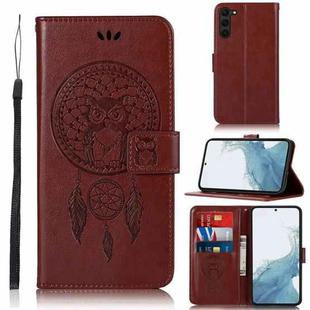 For Samsung Galaxy S23 5G Global Wind Chime Owl Embossing Pattern Leather Phone Case(Brown)