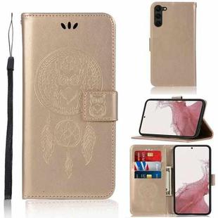 For Samsung Galaxy S23+ 5G Global Wind Chime Owl Embossing Pattern Leather Phone Case(Gold)