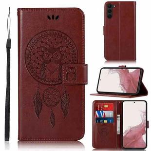 For Samsung Galaxy S23+ 5G Global Wind Chime Owl Embossing Pattern Leather Phone Case(Brown)