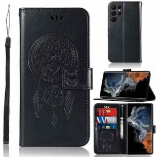 For Samsung Galaxy S23 Ultra 5G Global Wind Chime Owl Embossing Pattern Leather Phone Case(Black)