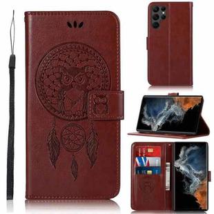 For Samsung Galaxy S23 Ultra 5G Global Wind Chime Owl Embossing Pattern Leather Phone Case(Brown)