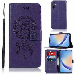 For Samsung Galaxy A34 5G Global Wind Chime Owl Embossing Pattern Leather Phone Case(Purple)