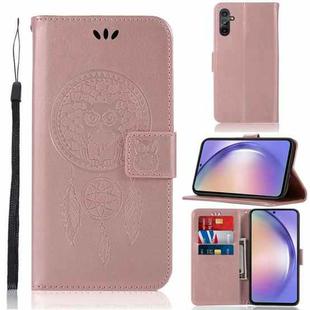 For Samsung Galaxy A54 5G Global Wind Chime Owl Embossing Pattern Leather Phone Case(Rose Gold)