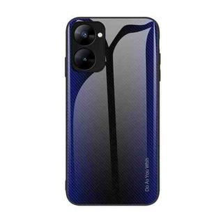 For Realme V30 Texture Gradient Glass TPU Phone Case(Dark Blue)